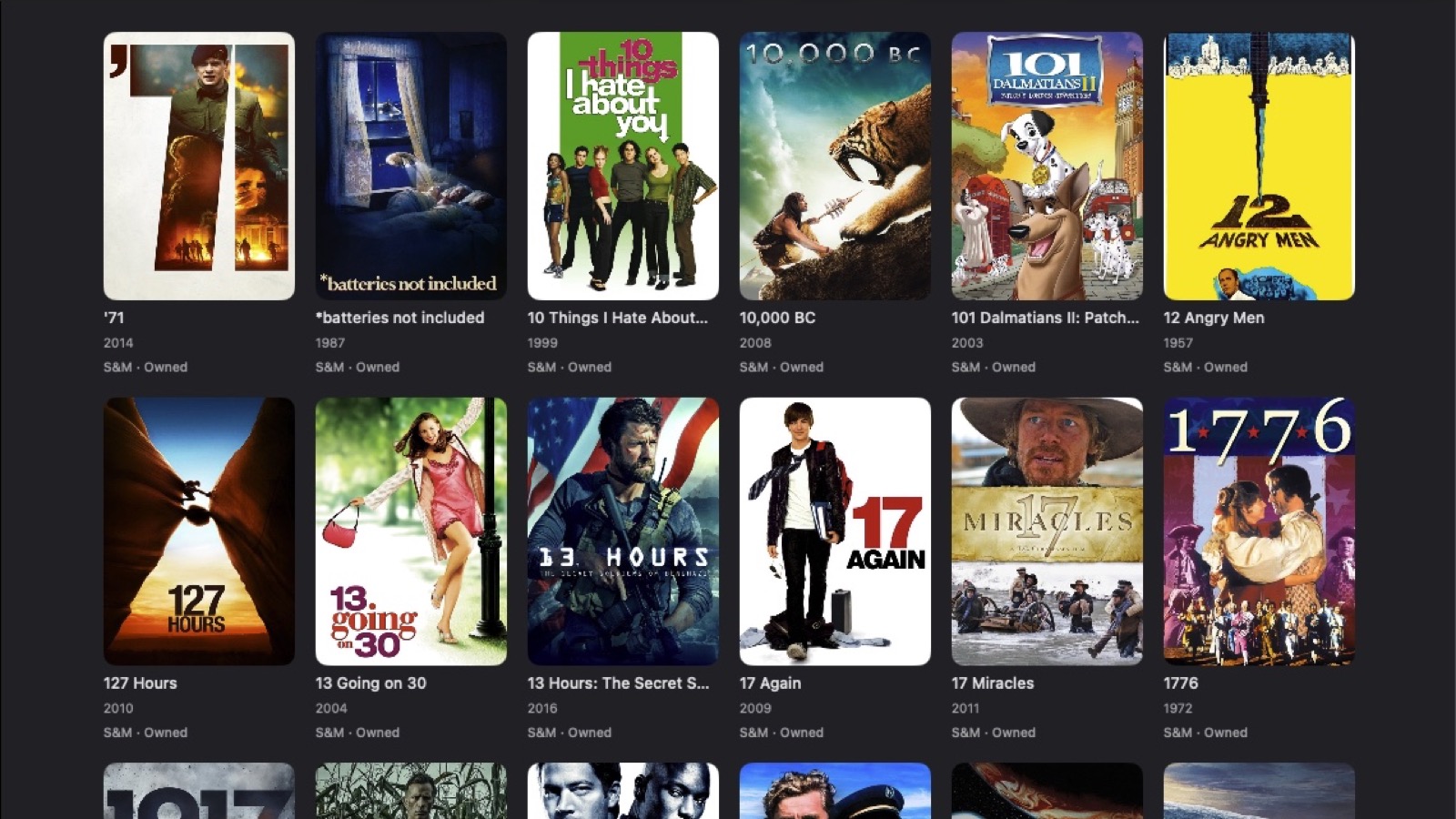 A real ReelNest film library displayed on a television